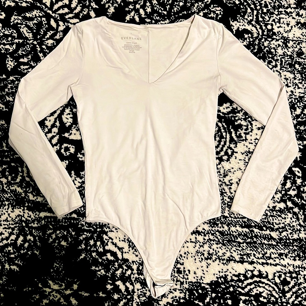 Everlane White Long Sleeve Thong Bodysuit, Size S.